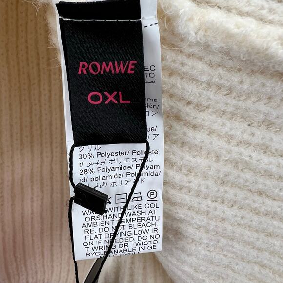 Romwe Boho Floral Drawstring Babydoll Sweater 0XL Beige Embroidered V Neck NWT - Picture 5 of 6